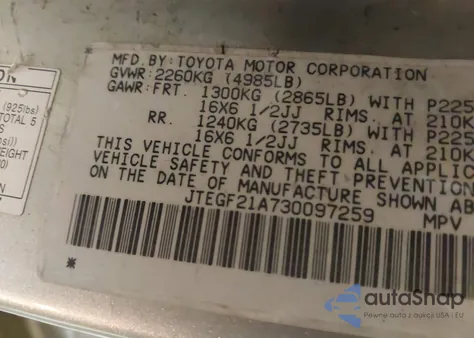 2003 Toyota Highlander V6 from USA, damaged, VIN JTEGF21A730097259